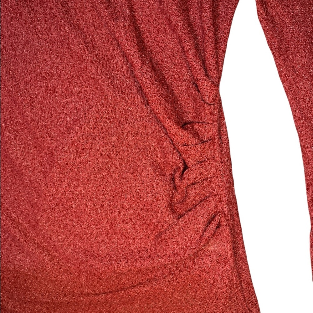 NWOT ZARA Large Rust Red One Shoulder Ruched Long Sleeve Lightweight Cocktail - Picture 5 of 13